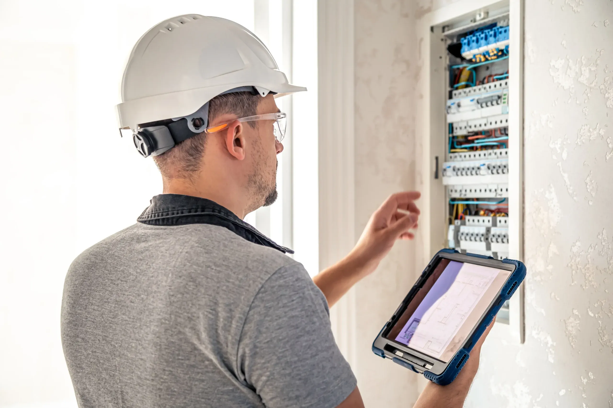 Elettricista Elettrosaniterm al lavoro sull'aggiornamento di un quadro